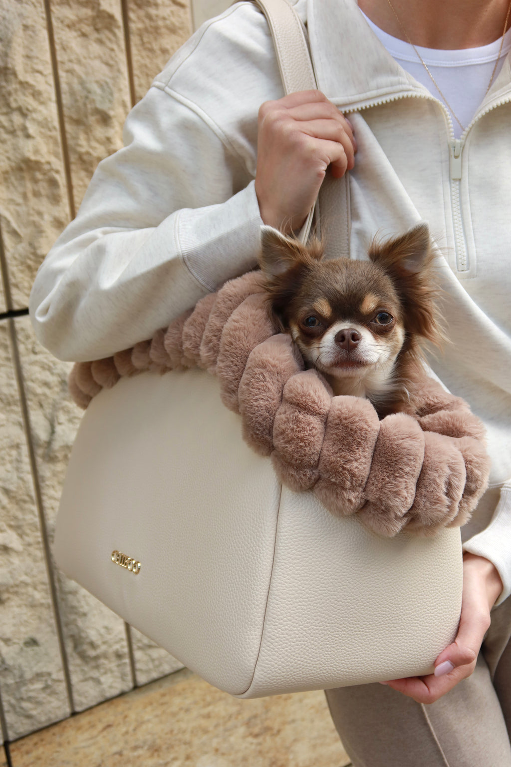 Set Mirel Striped - borsa da viaggio per cane Cream + 1 interno estraibile e reversibile