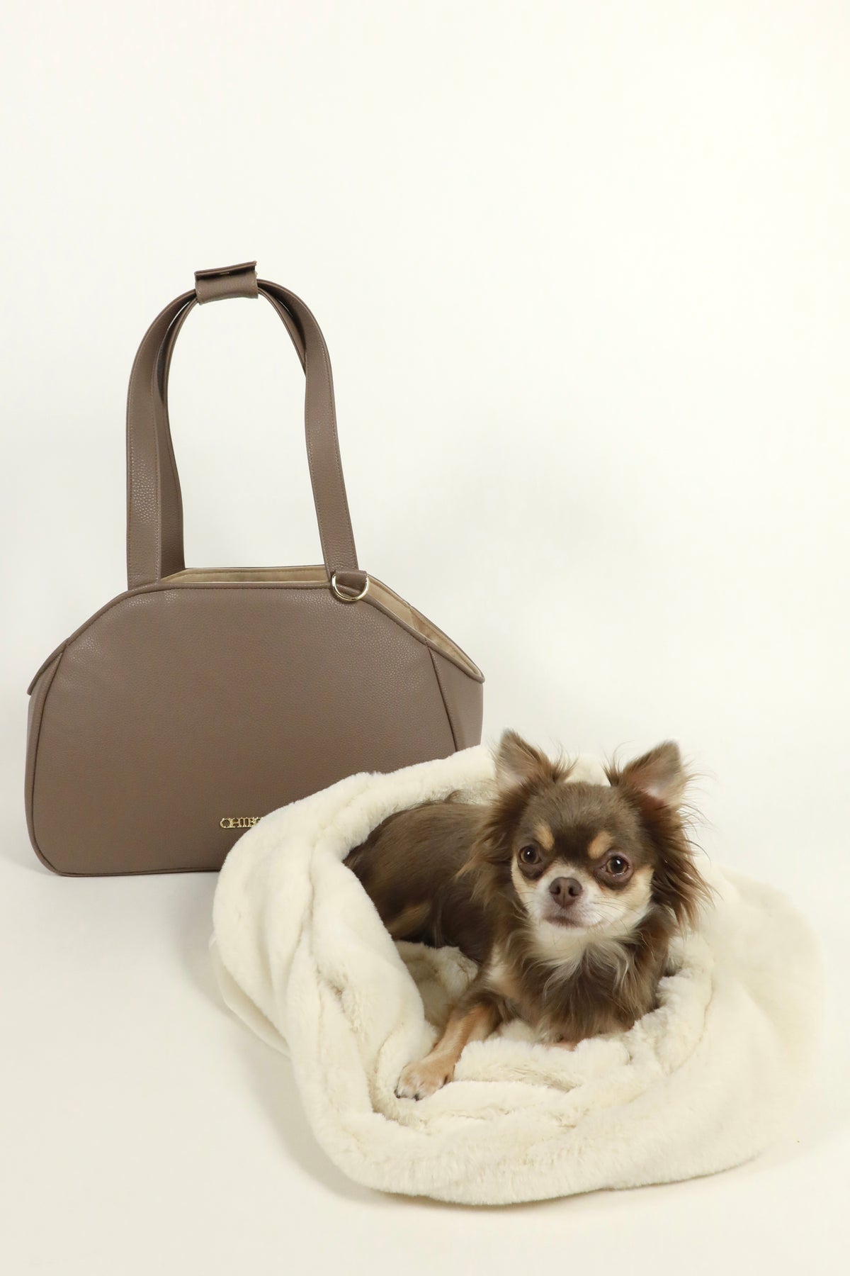 Mirel Smooth Set - Reisetasche für Hunde Latte + 1 herausnehmbares, wendbares Innenfutter